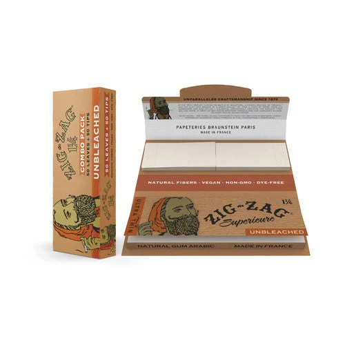 Zig-Zag Combo Pack 1 1/4 Unbleached Rolling Paper + Tips 50ct - Image 2