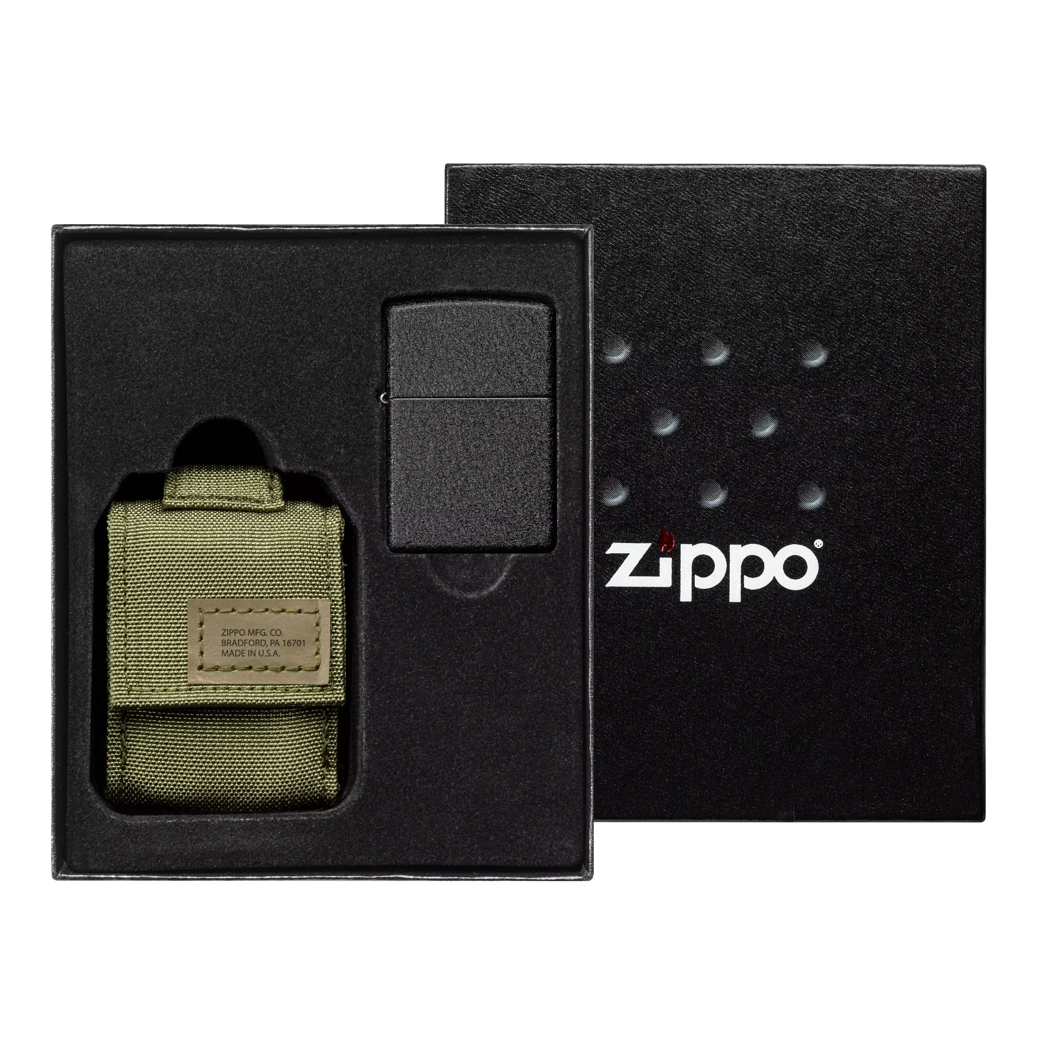 Zippo 236 Blk Crackle Ltr Tactical Pouch OD Green GS